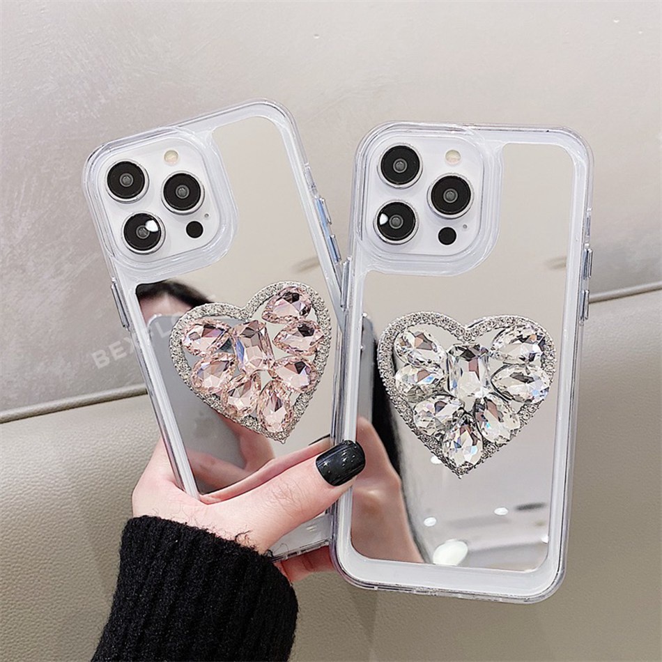 Ốp Điện Thoại Silicone Mềm Chống Sốc Tích Hợp Gương Cho iPhone 6 6S 7 8 Plus 11 12 13 14 Pro MAX Mini 11Pro X XR XS MAX