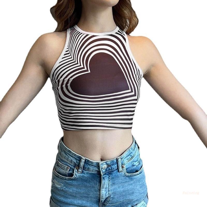 Áo Croptop Sát Nách Dáng Ôm In Họa Tiết Trái Tim Xinh Xắn y2k y2k