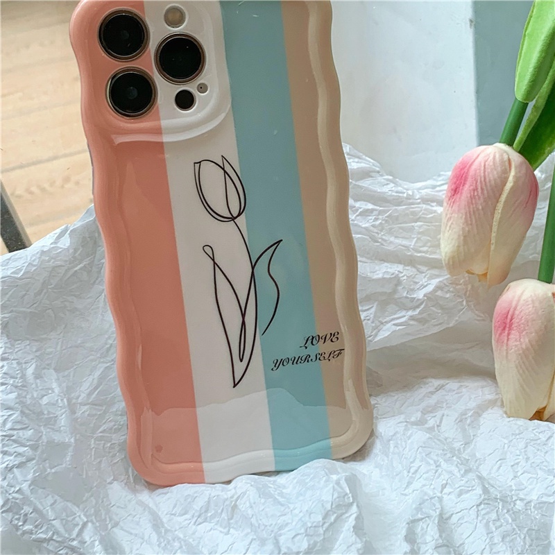 Ốp Điện Thoại TPU Viền Gợn Sóng Hình Hoa Tulip Chống Sốc Cho IPhone 14 13 12 11 Pro Max