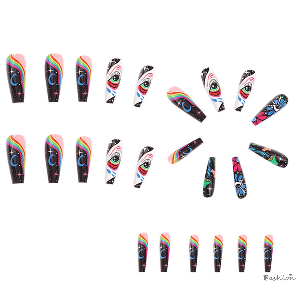 Móng Tay Giả Mỏng Che Phủ Toàn Diện Họa Tiết Hoa Nhiều Màu Sắc