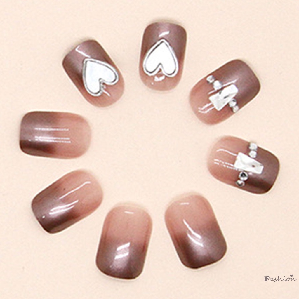 Móng Tay Giả Ngắn Hình Vỏ Sò Màu Hồng Kèm Dây Xích Thời Trang