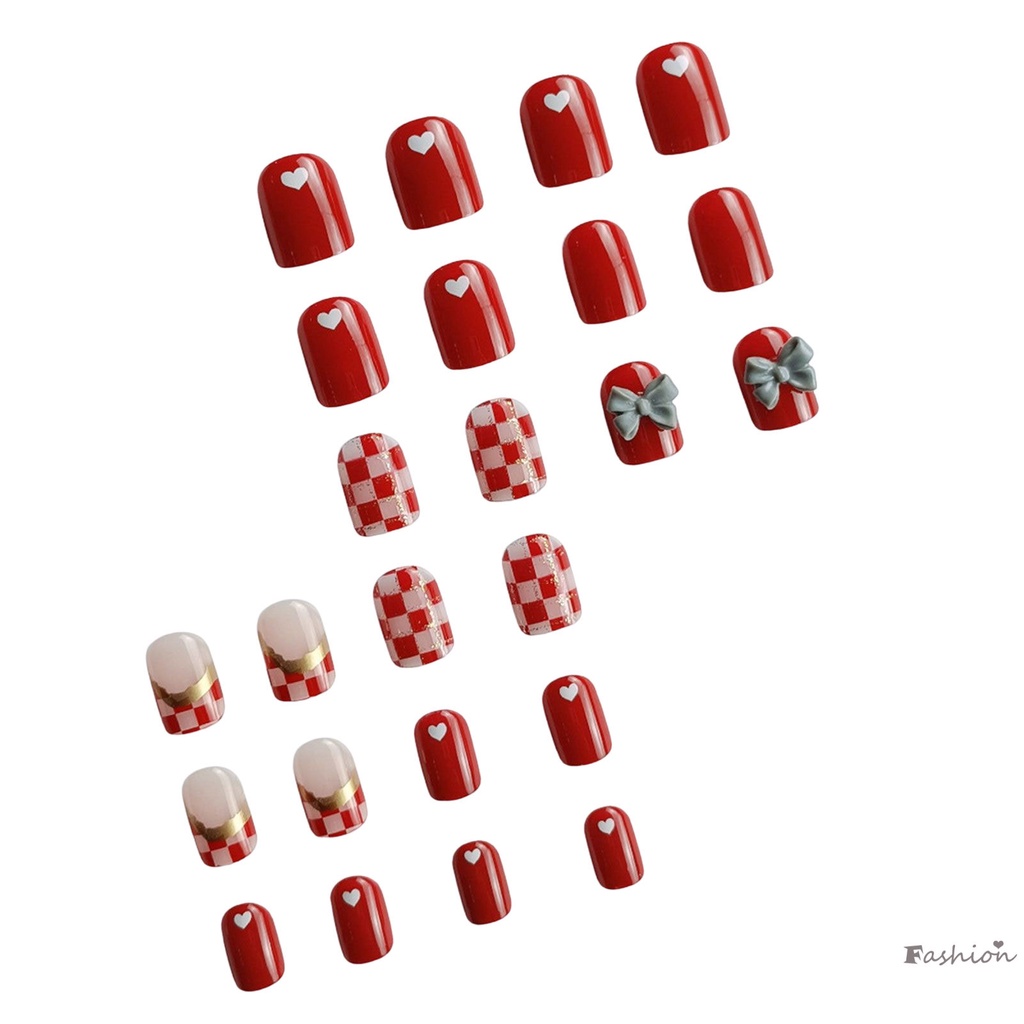 Bộ Móng Tay Giả Ngắn Chống Nhòe Đính Nơ Xinh Xắn