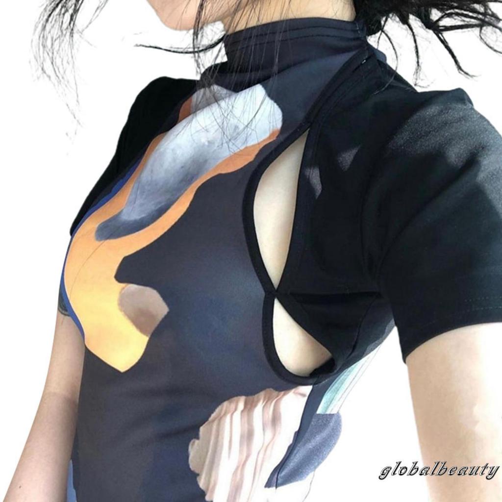 Áo Thun Tay Ngắn Cổ Giả Hai Lớp Dáng Ôm Họa Tiết Chân Dung Thời Trang Dành Cho Bạn Nữ