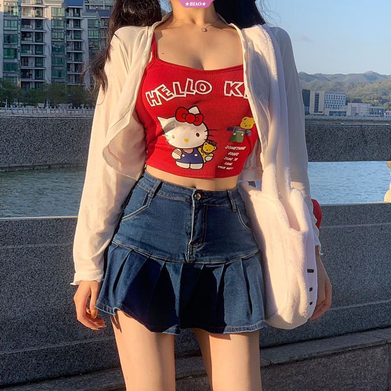 Sanrio Áo Lót Ống Hai Dây Không Đường May In Hình Hello Kitty Quyến Rũ Cho Nữ