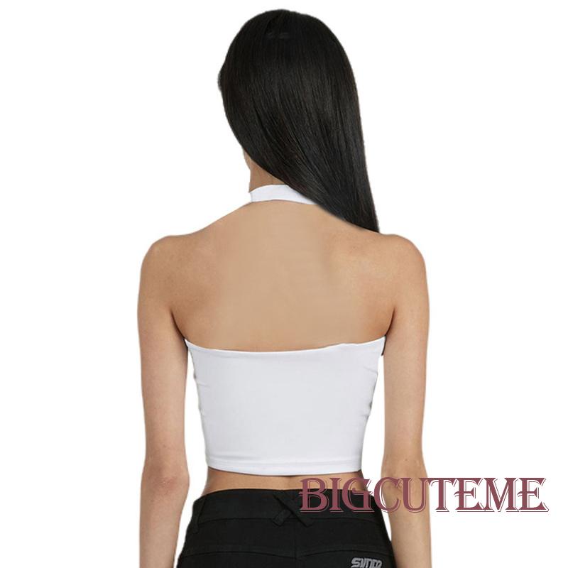 Áo Croptop Sát Nách Màu Trắng Có Khóa Cài Thời Trang Mùa Hè Cho Nữ