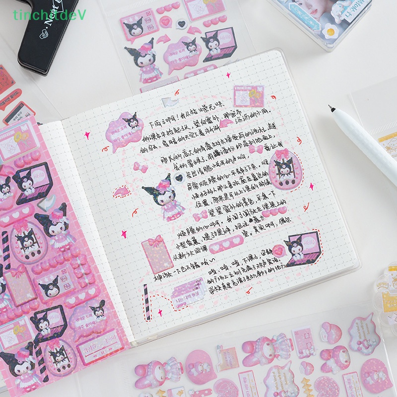 Bộ 2 Miếng Dán Bằng Pvc Trong Suốt Hình Hello Kitty Màu Đồng Trang Trí Sổ Tay DIY