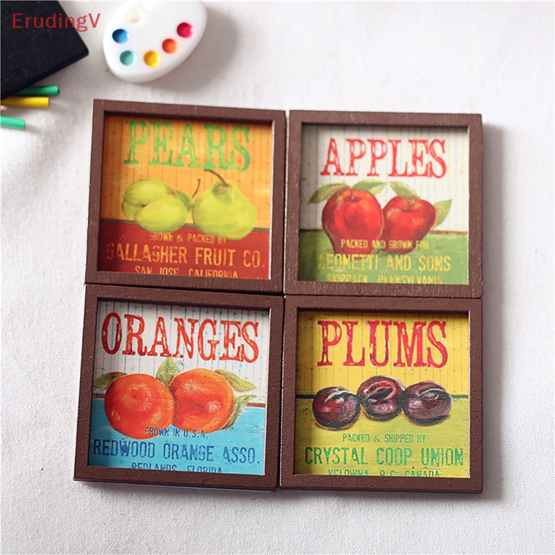 [ErudingV] Set 4 Tranh Treo Tường Hình Trái Cây Vintage Trang Trí Nhà Búp Bê 1 / 12