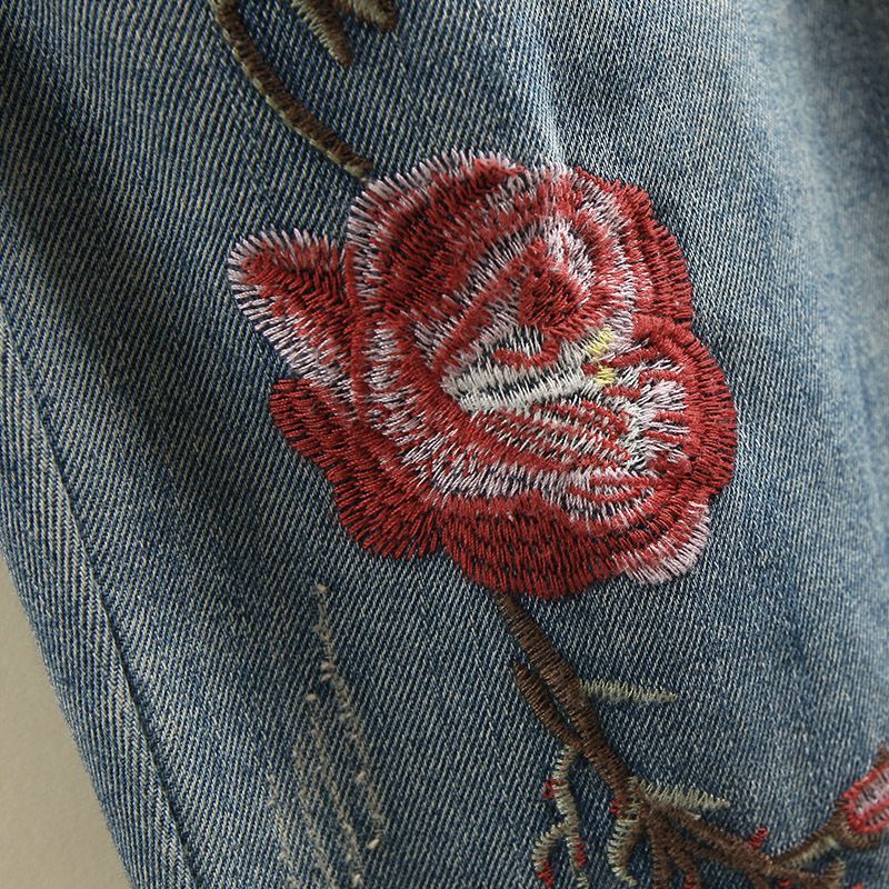 Quần Jeans Lửng Thêu Họa Tiết Phong Cách Nhật Bản Mới Cho Nữ