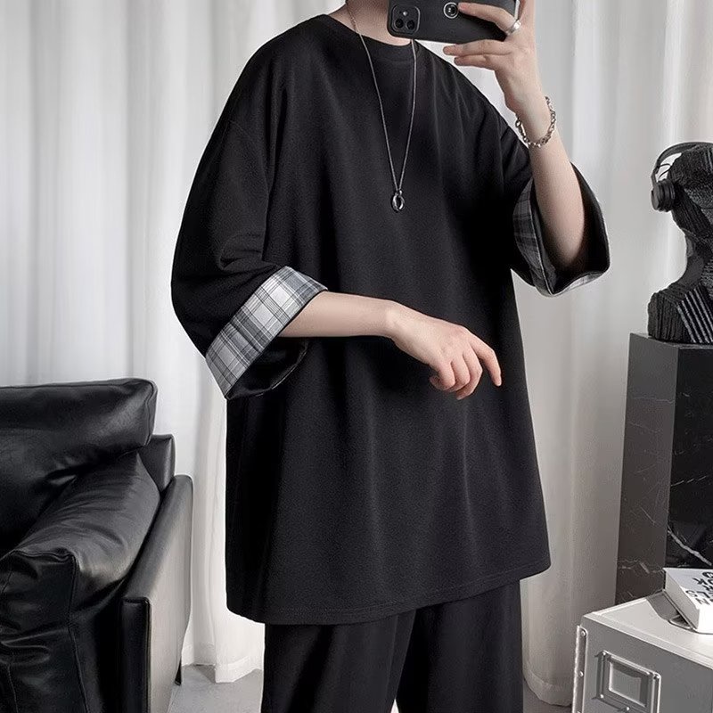 Áo Thun Tay Ngắn Dáng Rộng Bằng Lụa Lạnh Thời Trang Mùa Hè Cho Nam