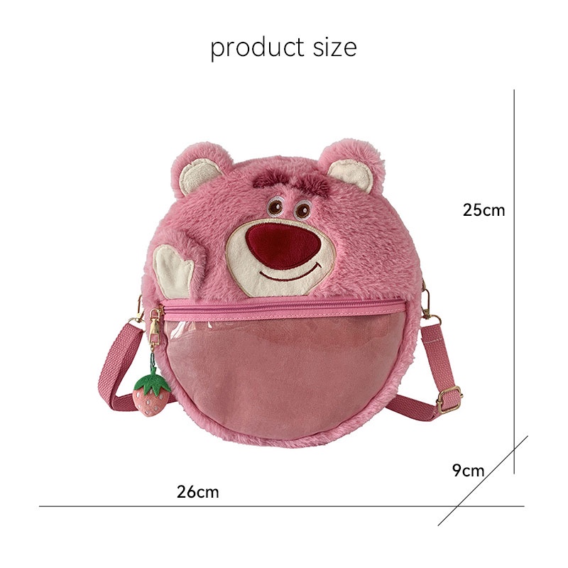 Alphaz Túi Đeo Chéo Trong Suốt Phối Lông Xù Kiểu Hoạt Hình Gấu Dâu Tây Đáng Yêu