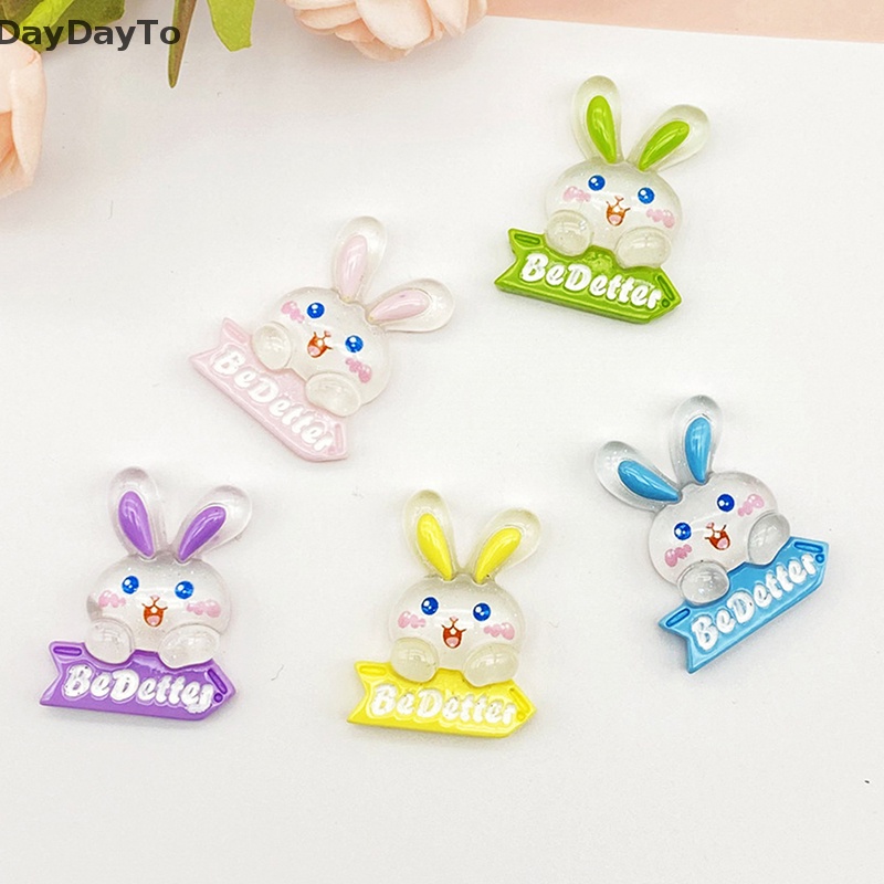 Set 5 Phụ Kiện Resin Hình Thỏ Màu Dạ Quang DIY Trang Trí Đa Ứng Dụng