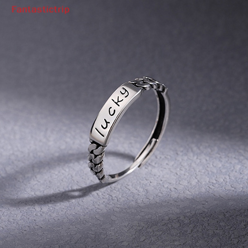 [Fantastictrip] Nhẫn Bạc 925 Dạng Hở Khắc Chữ lucky Phong Cách hip hop Đơn Giản Cá Tính Thời Trang Hàn Quốc Cho Nữ Mới