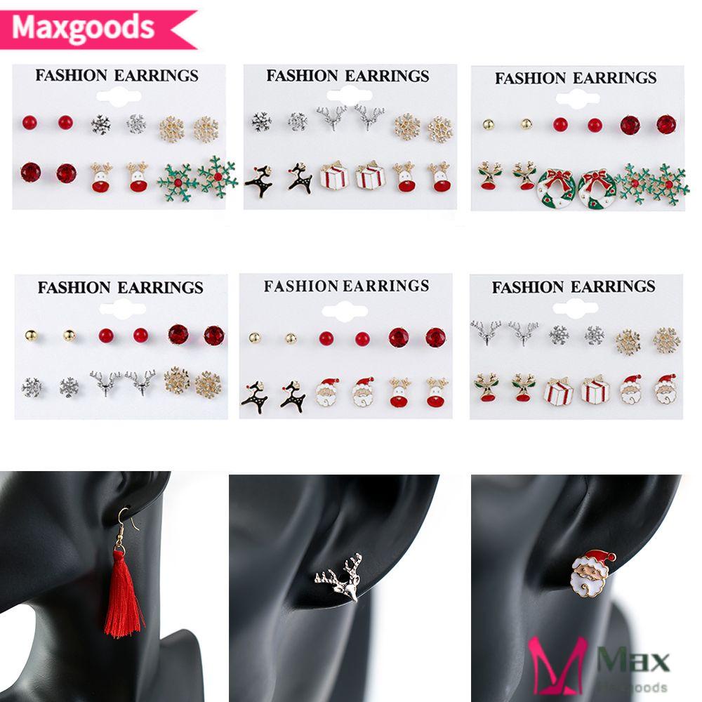 Set 6 Đôi Bông Tai Chủ Đề Giáng Sinh Thời Trang Dành Cho Nữ|Khuyên Tai Kim Loại Thời Trang Cá Tính|Phụ Kiện Trang Trí Nội Thất Xinh Xắn Chất Lượng