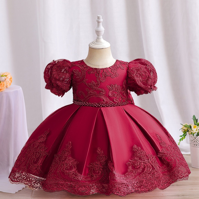 Đầm Dự Tiệc Thêu Hoa Màu Đỏ Dành Cho Bé Gái
