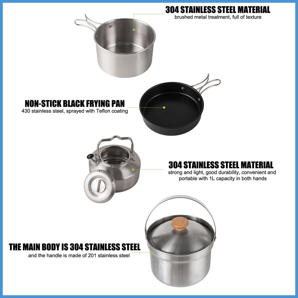 Bộ 4 Dụng Cụ Nấu Ăn Không Dính Bằng Thép Không Gỉ Tiện Dụng Mang Theo Du Lịch Cắm Trại