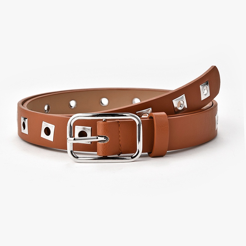 Thắt Lưng Màu Trơn Khóa Vuông Rỗng Phong Cách Punk Thời Trang Cho Nữ