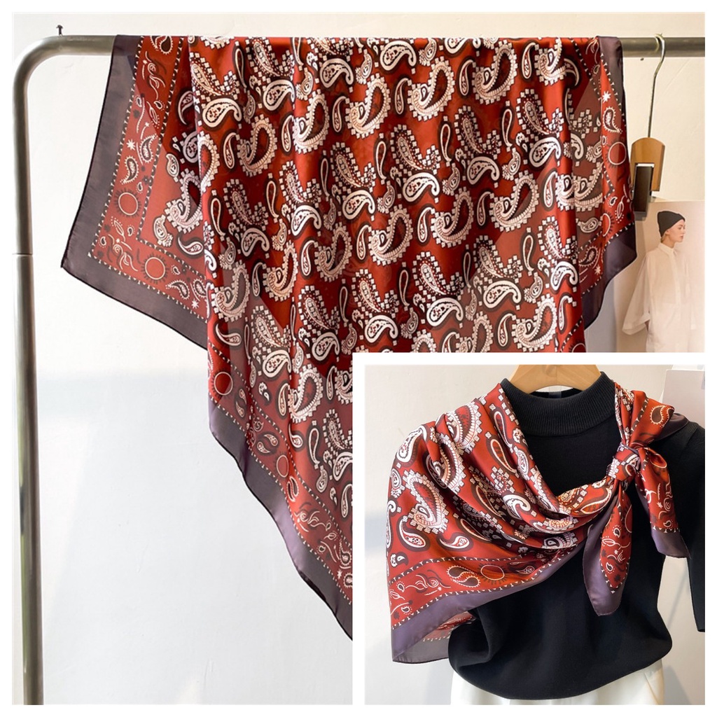 Khăn Choàng Cổ Hình Vuông 90 * 90CM Bằng Lụa In Họa Tiết Thời Trang Thu Đông Cho Nữ