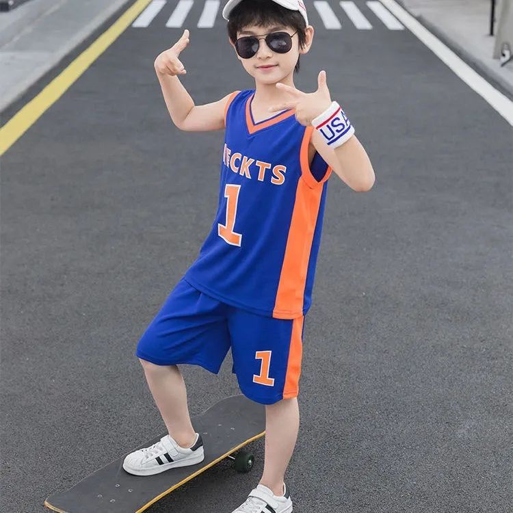 Bộ Đồng Phục Bóng Rổ Áo Tay Ngắn Phối Quần Short Nhanh Khô Thời Trang Mùa Hè Cho Bé Trai