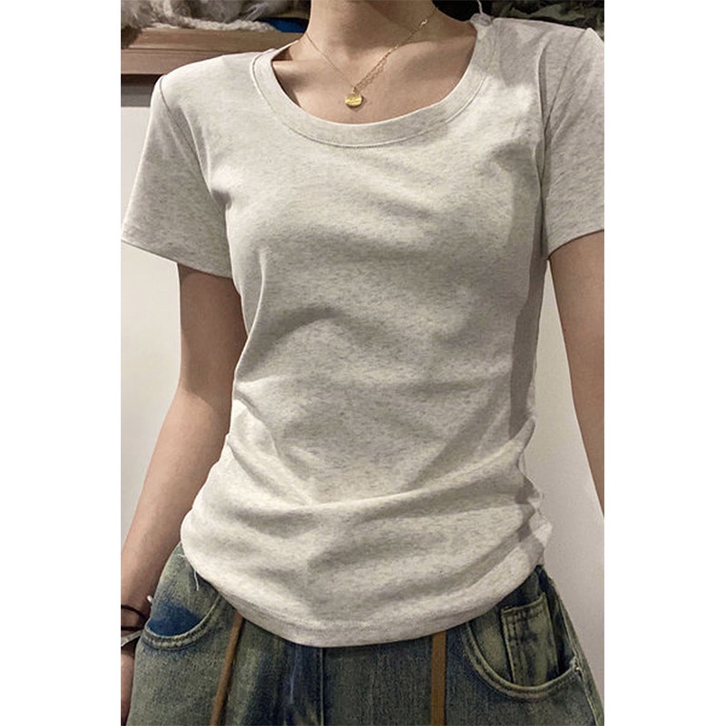 Áo Thun Cổ Chữ U Màu Trơn Thiết Kế Mới Thời Trang Mùa Hè Dành Cho Nữ
