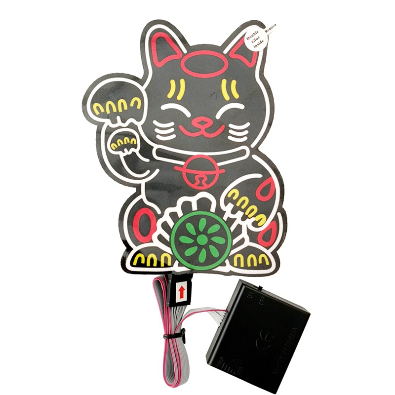 Miếng Dán Trang Trí Kính Chắn Gió Xe Hơi Hình Mèo May Mắn Có Đèn LED Phát Sáng Độc Đáo