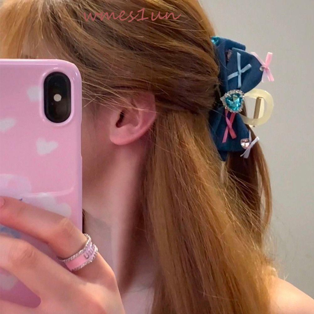 Kẹp Tóc Hình Nơ / Trái Tim Bằng Hợp Kim Acrylic Dễ Thương Cho Nữ WMES15H Y2k