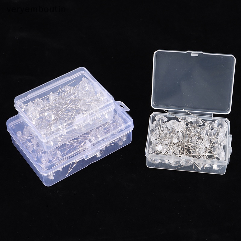 1 Hộp 50 Ghim Cài Áo Trong Suốt Bằng Hợp Kim DIY Hình Kim Cương