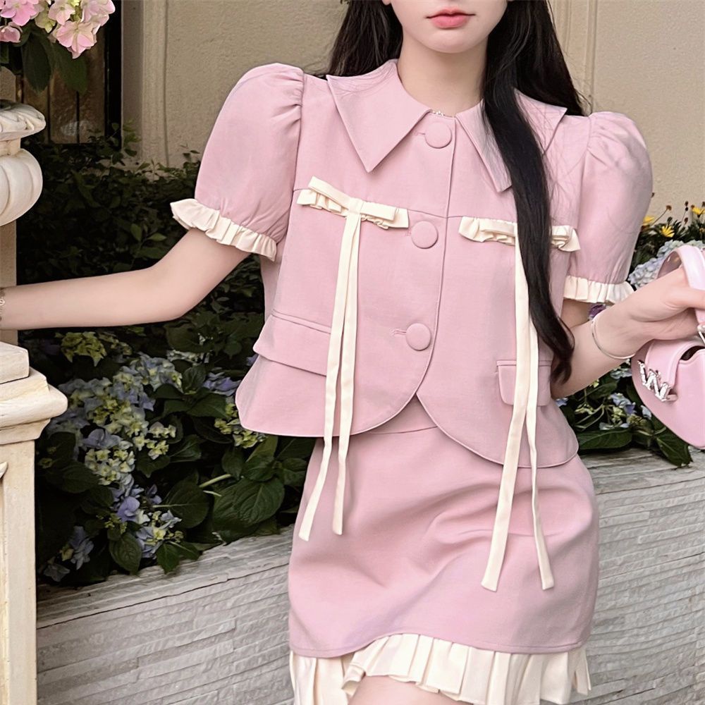 Mnefokc Set 2 Món Thiết Kế Phong Cách Tiểu Thư, Màu Hồng Ngọt Ngào Nữ Tính Dành Riêng Cho Bạn Gái