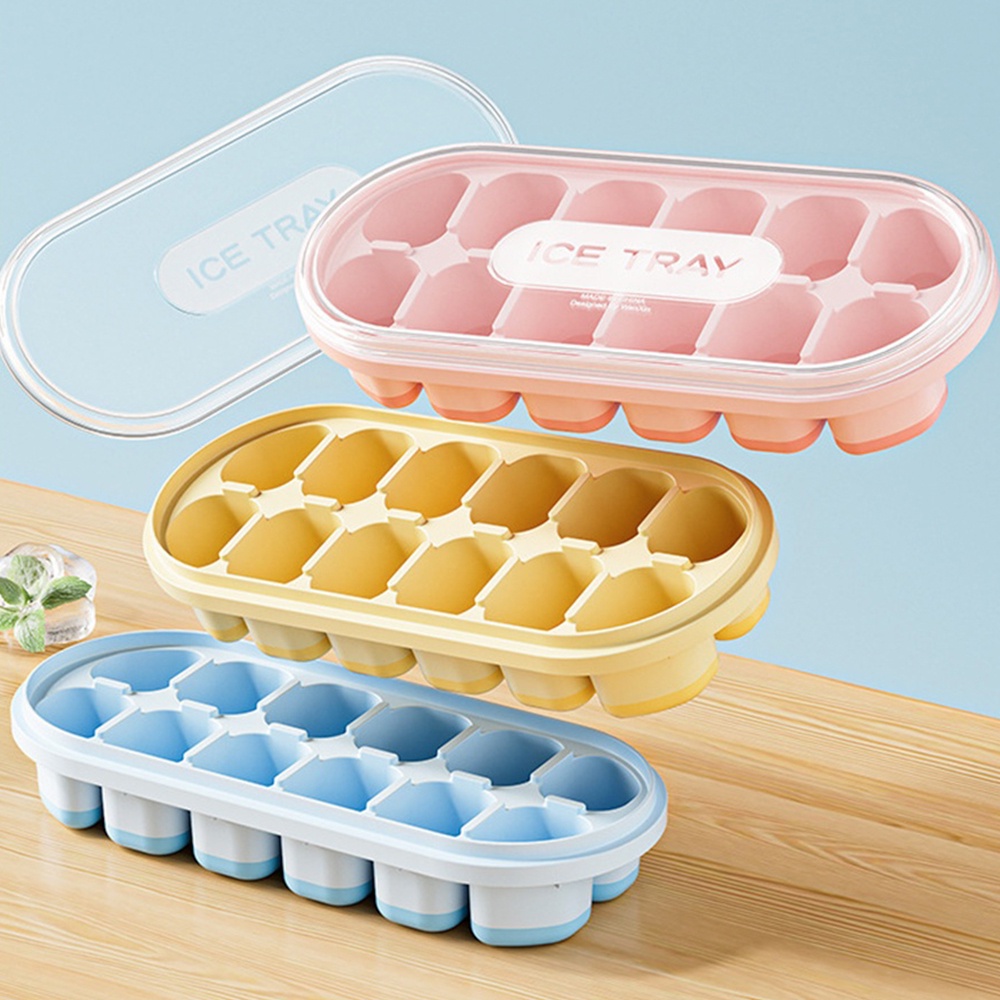 Khay Làm Đá Bằng Silicon Đế Mềm Có Nắp Đậy Tiện Lợi