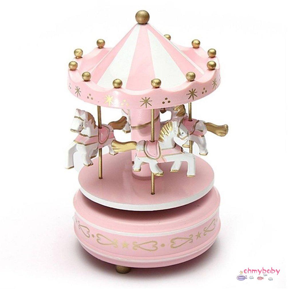[Ready] Merry-Go-Round Carousel Hộp Nhạc Cho Đồ Chơi Trẻ Em Đám Cưới Sinh Nhật Tặng Wind-Up Horse Fairground [Z/4]