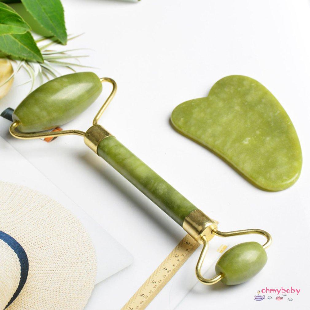 [Ready] Hai Đầu Xanh Ngọc Con Lăn Chăm Sóc Da Mặt Kinh Tuyến Cạo Ban Massage Di Động Máy Dụng Cụ [Z/10]