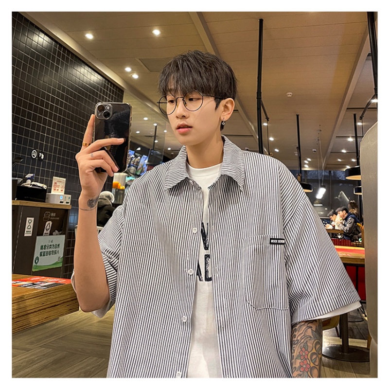 Áo Sơ Mi Tay Ngắn Họa Tiết Sọc Thời Trang Mùa Hè Mới Cho Nam