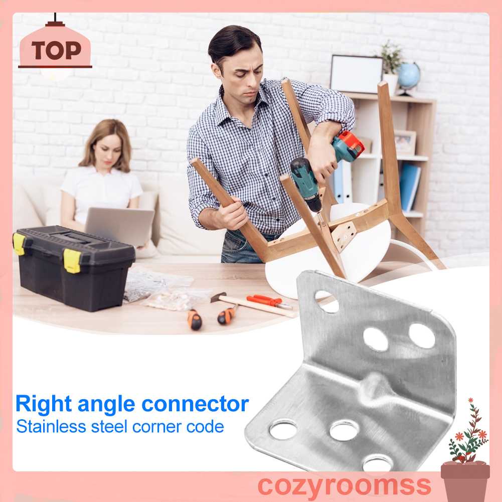 Set 4 Tấm Nối Góc Vuông Bằng Thép Không Gỉ