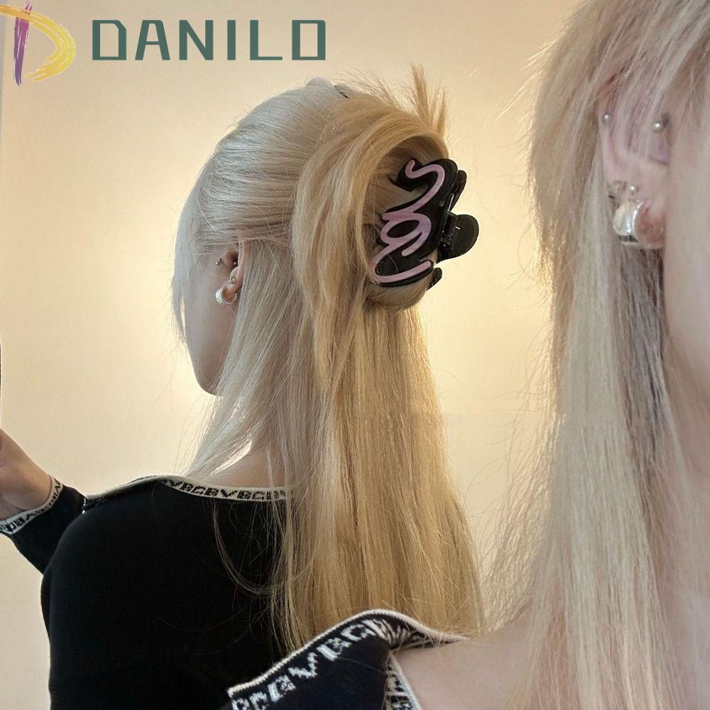 Kẹp Tóc Hình Cá Mập / Trái Tim In Dòng Chữ Đơn Giản Phong Cách Hàn Quốc y2k