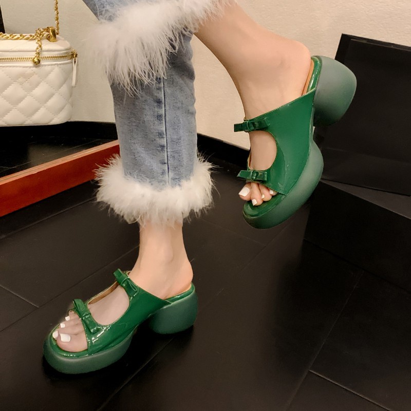 Duoya Tóc Thẳng ~ [Hàng Có Sẵn] Dép Sandal Cao Gót Hở Ngón Đế Dày Bằng Da Mềm Đính Nơ Cho Nữ Miễn Phí Vận Chuyển