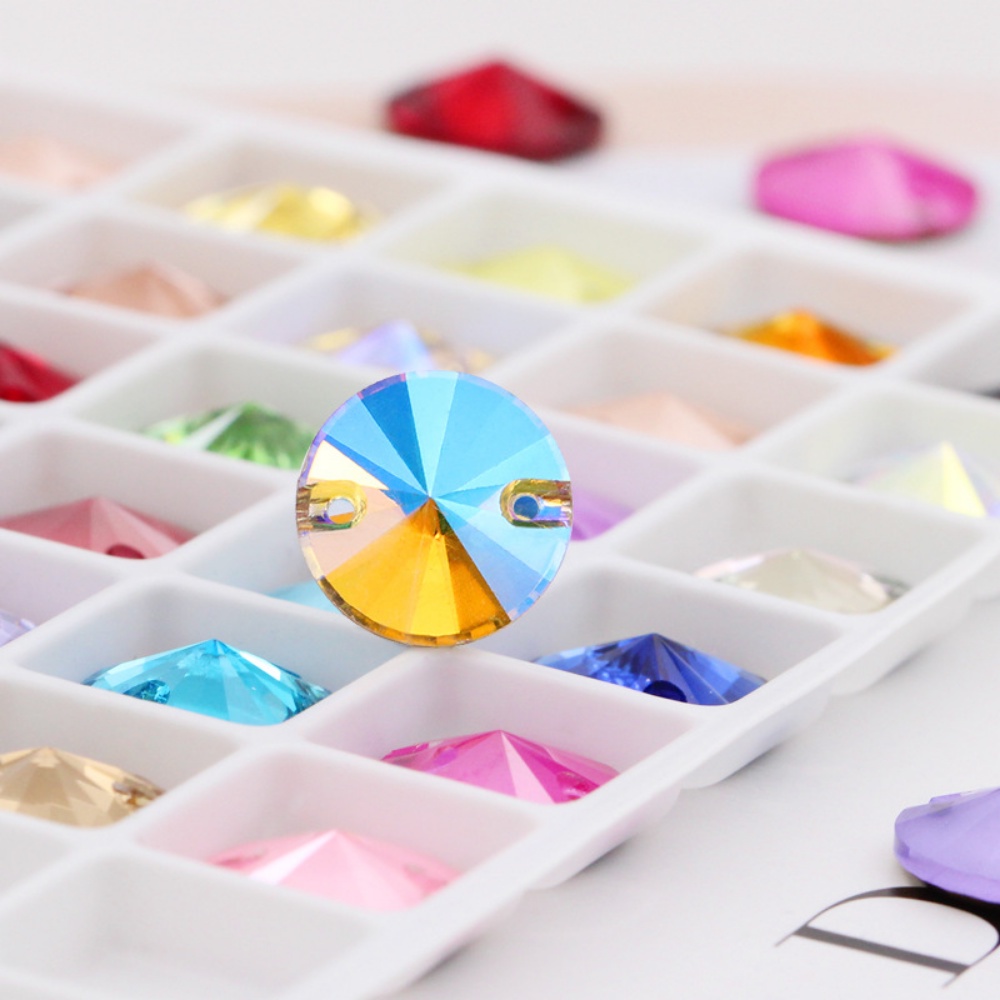 Nút Tròn Pha Lê Rivoli Thời Trang 12mm / 14mm May Giày / Túi Xách