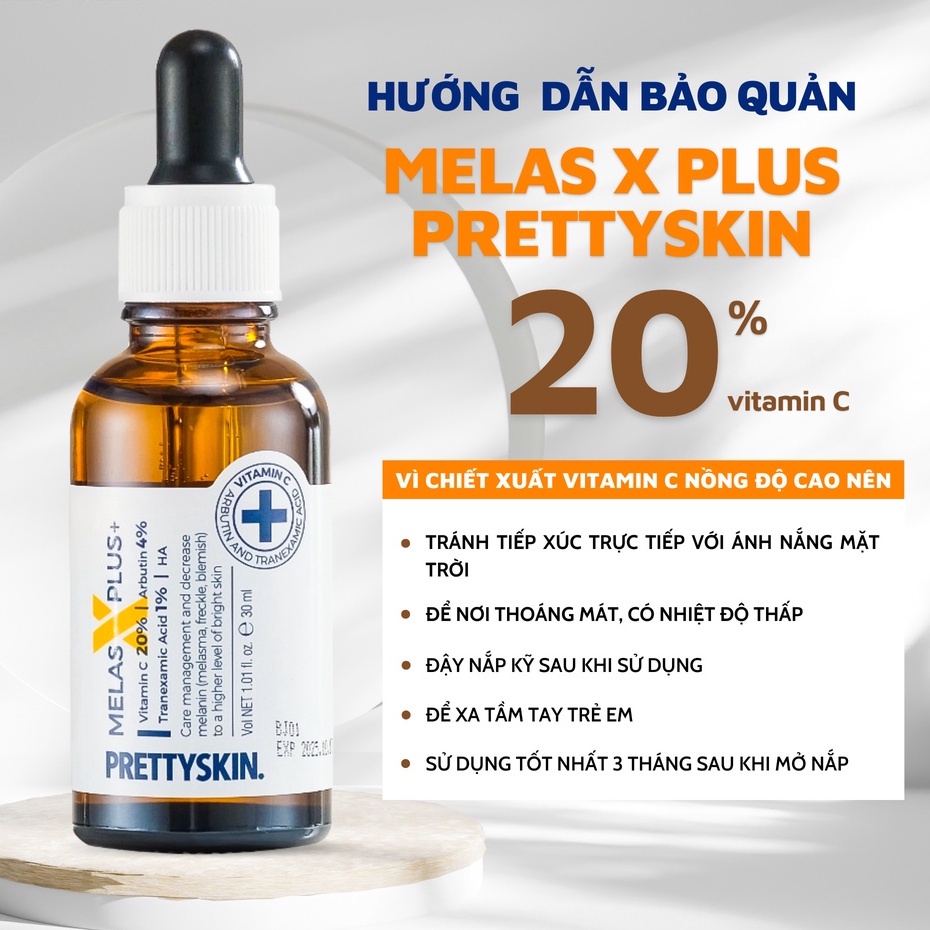 Tinh chất dưỡng sáng da mờ nám Pretty Skin Melas X Plus Vitammin C 20% Arbutin 4% 30ml