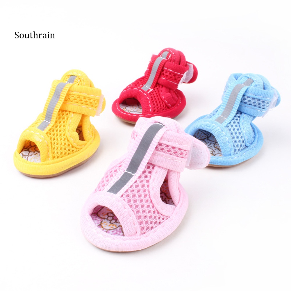 Set 4 Đôi Xăng đan Đế Cao Su Chống Trượt Màu Sắc Trơn Dành Cho Thú Cưng