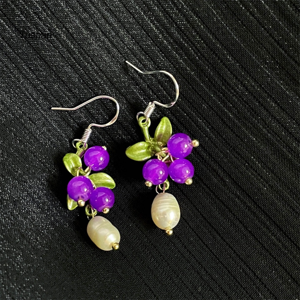 1 Đôi Bông Tai Hình Trái Nho Đính Ngọc Trai Giả Phong Cách Nhật Hàn Dành Cho Nữ