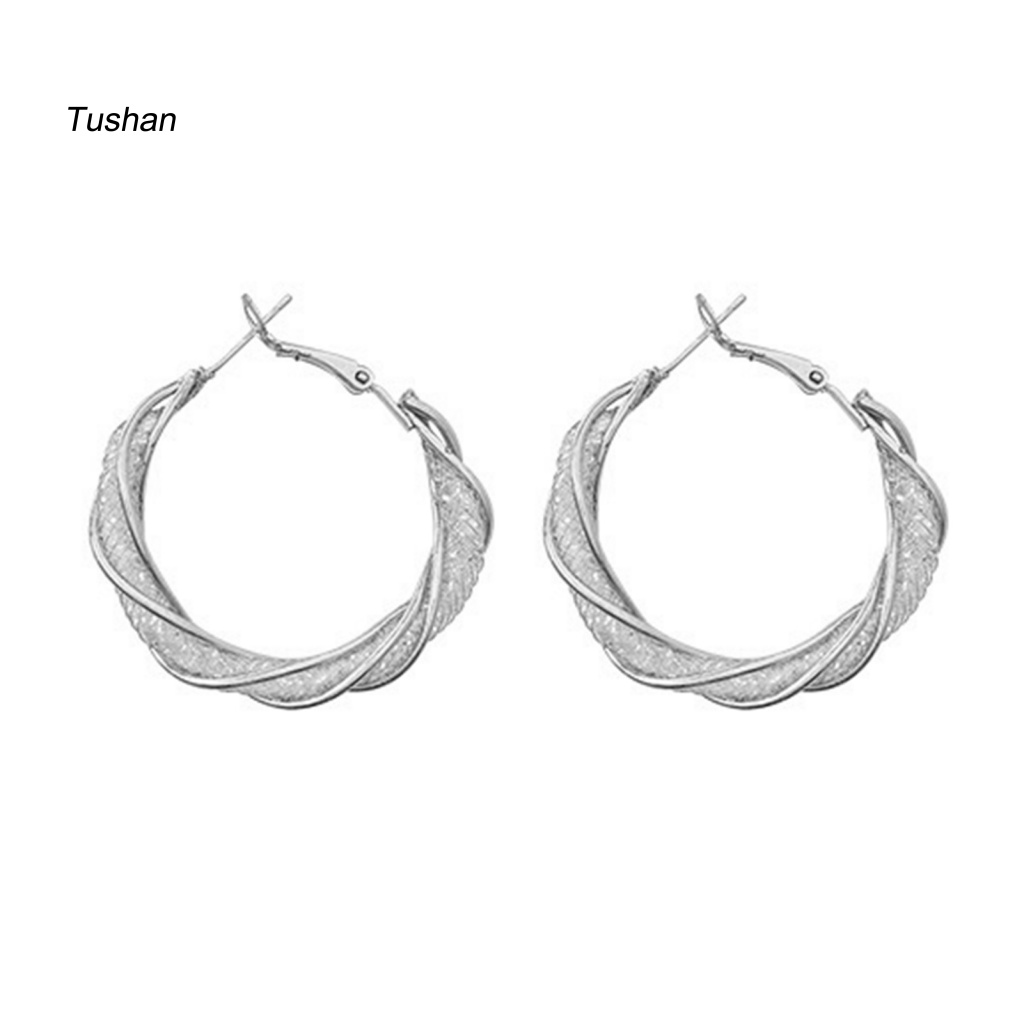 1 Đôi Bông Tai Tròn Dạng Xoắn Bằng Kim Loại Thời Trang