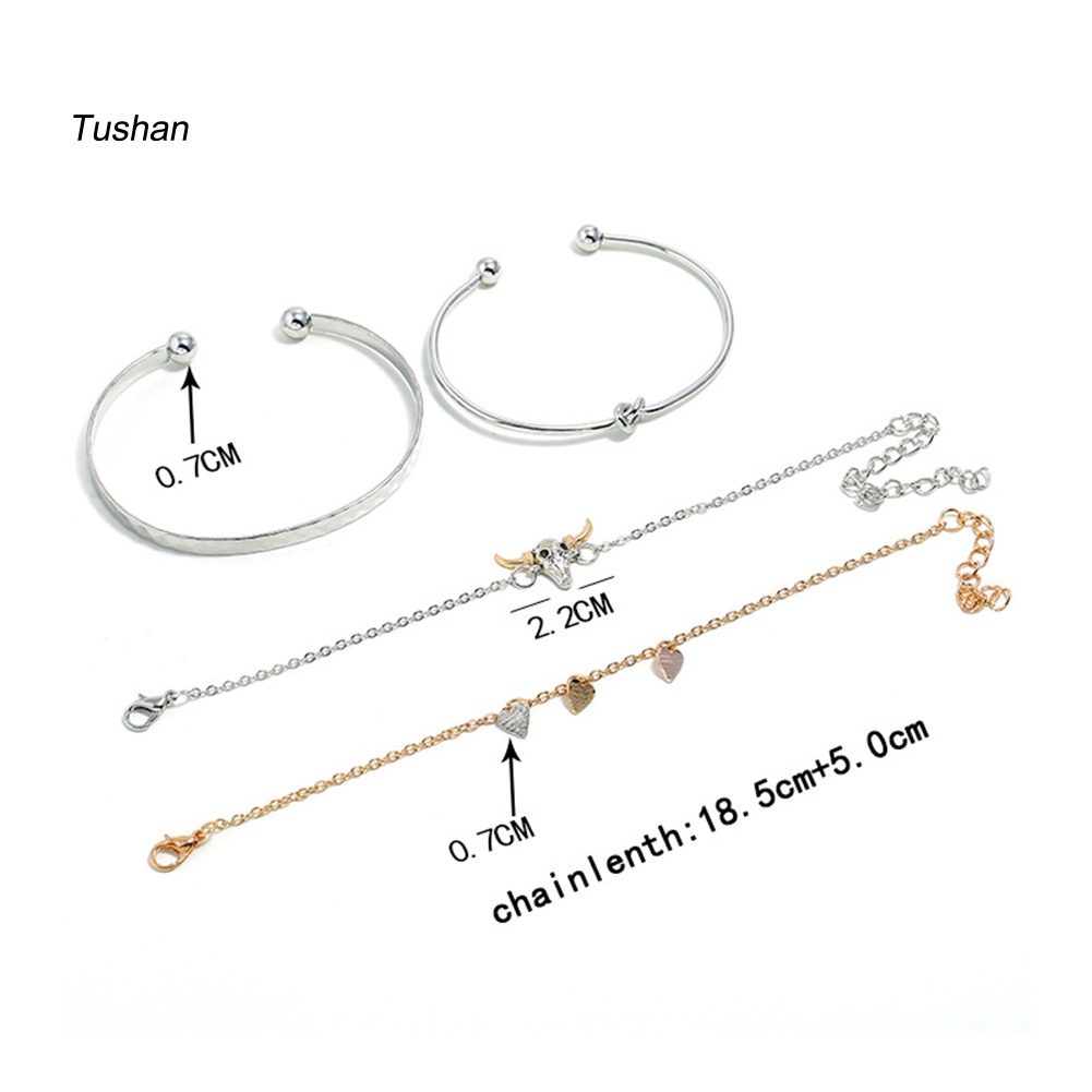 Set 4 Vòng Tay Mặt Hình Đầu Bò / Trái Tim Thời Trang Cho Nữ