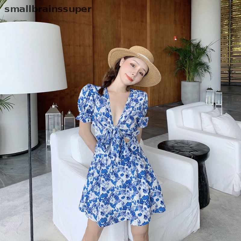 Đầm Chiffon Mini Cổ Chữ V In Họa Tiết Thời Trang Mùa Hè Cho Nữ SBS