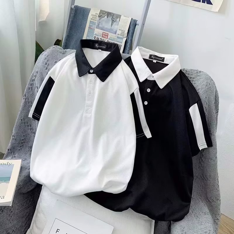 Áo Thun polo Tay Ngắn Dáng Rộng Màu Sắc Thời Trang Mùa Hè Phong Cách Hàn Quốc Cho Nam Giới