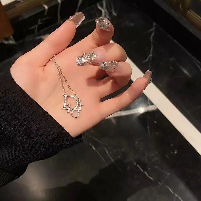 Vòng cổ Mạ Bạc Mặt Chữ D Đính Đá Zircon Thời Trang