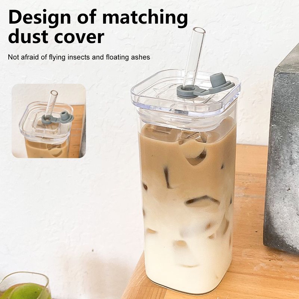 Cốc Thủy Tinh 400ml Có Nắp Và Ống Hút Tiện Dụng Uống Cà Phê / Bia / Nước Ép
