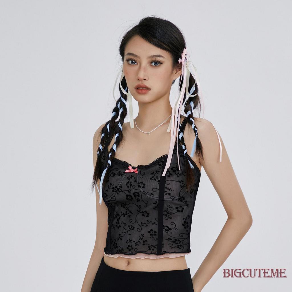 Áo Hai Dây Phối Lưới Họa Tiết Hoa Thời Trang Mùa Hè Cho Nữ