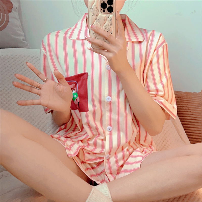 Bộ Đồ Ngủ Áo Tay Ngắn Phối Quần Short Dáng Rộng Thời Trang Mùa Hè Mới Cho Nữ