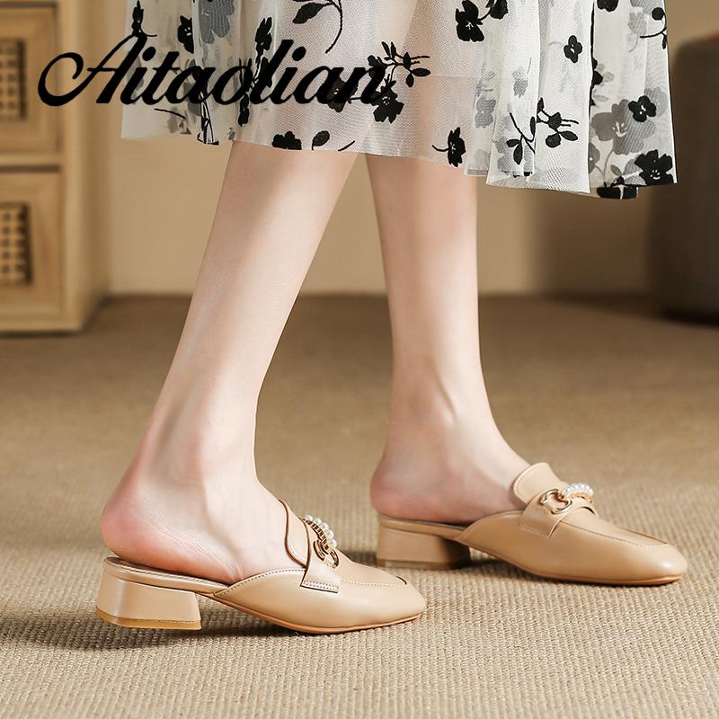 Dép Da Mềm Cao Gót 2.5cm Mũi Nhọn Thời Trang Cho Nữ