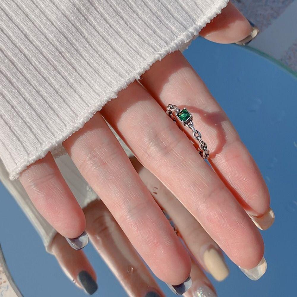 Nhẫn Hở Mặt Vuông / Tròn Đơn Giản Bằng Hợp Kim Có Thể Điều Chỉnh Phong Cách Vintage Thanh Lịch