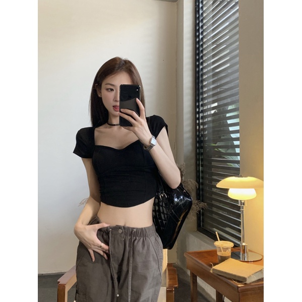 Áo thun croptop ZWQFP hở lưng cột dây ôm dáng phong cách gợi cảm thời trang dành cho nữ