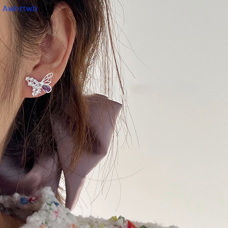 1 Đôi Khuyên Tai Hình Bướm Dạng Xoắn Ốc Đính Đá Zircon Màu Tím Dành Cho Nữ Mới